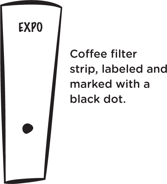 Coffee filter strip, labeled and marked with a black dot.