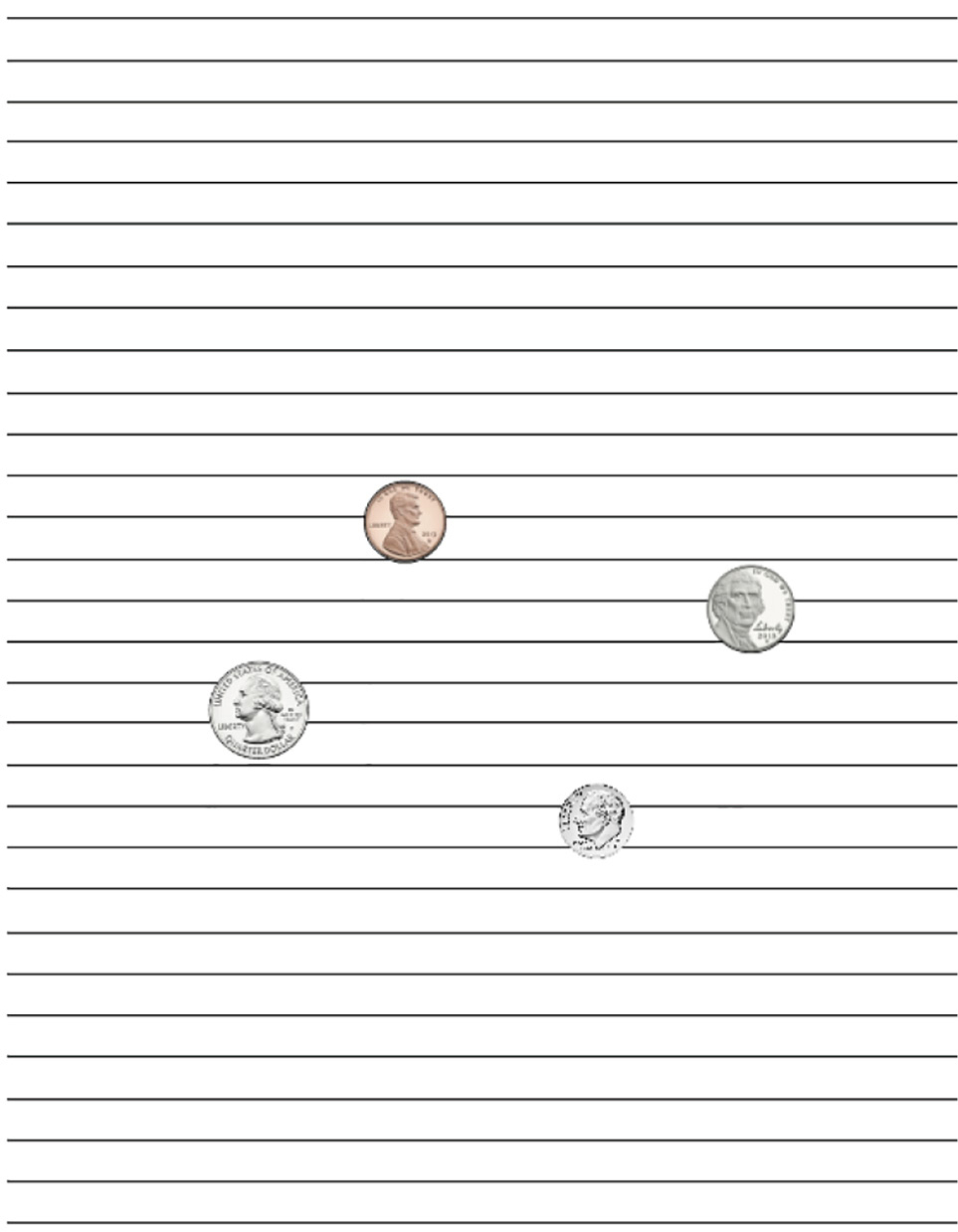  Paper with lines and coins.