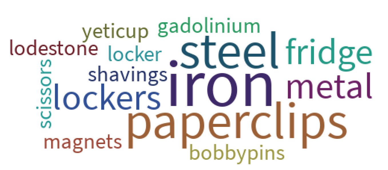 Figure 1. Word cloud for “What sticks to a magnet?”