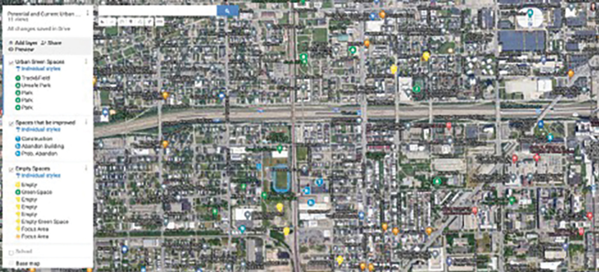 Figure 7 My Maps on Google is a tool for students to mark current and potential urban greenspaces in their community.